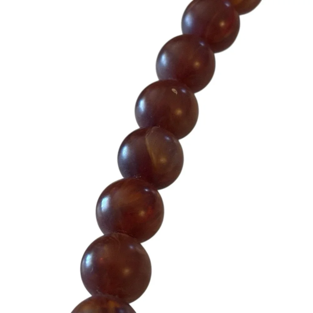 Chunky Lucite Necklace Faux Tiger Amber &‎ Bone Statement Tribal Signed M.E. VTG